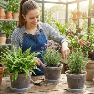 Garvee Clear Plastic Nursery Pots with Saucers - 6 Pack, Assorted 6/8/10 Inch Sizes - Thickened Transparent Planters - Multiple Drainage Holes - Ideal for Indoor Outdoor Seedlings and Root Observation