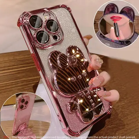 Phone Case Protector with Hidden Makeup Mirror, Anti-fall Phone Protective Case, Shockproof Phone Cover Compatible with iPhone17 16 15 Pro Max 14 13 12 11 Pro Max, Unique Iphone Cases Accessories, Cellphone Casing, TPU Smartphone Cover, TPU Soft Shell