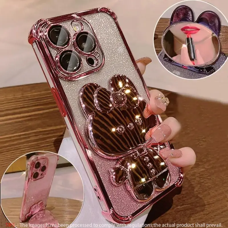 Phone Case Protector with Hidden Makeup Mirror, Anti-fall Phone Protective Case, Shockproof Phone Cover Compatible with iPhone17 16 15 Pro Max 14 13 12 11 Pro Max, Unique Iphone Cases Accessories, Cellphone Casing, TPU Smartphone Cover, TPU Soft Shell