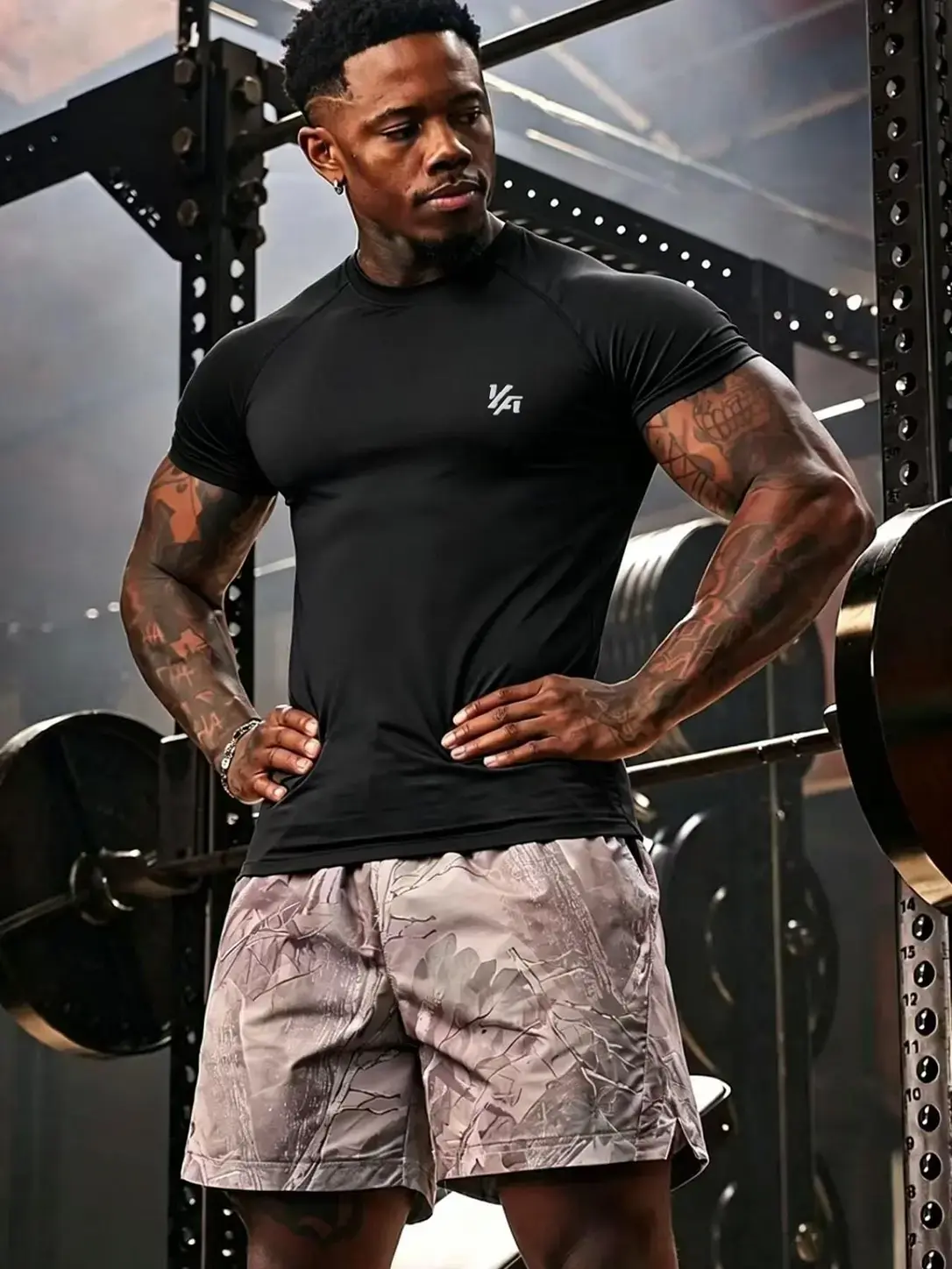 Men's Sporty Short Sleeve Top, Slim-Fitting, High Elasticity, Quick-Dry, Breathable, Ideal for Gym Training, All Seasons