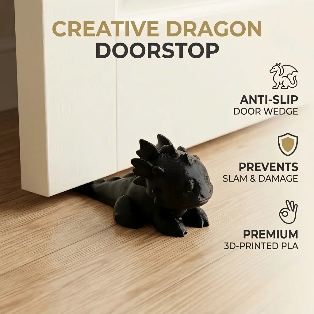 3D Printed Dragon Gate Stopper, Non-Slip Door Wedge, Creative Dinosaur Ornament, Home Safety Anti-Door Jam, Anti-Collision Door Blocker