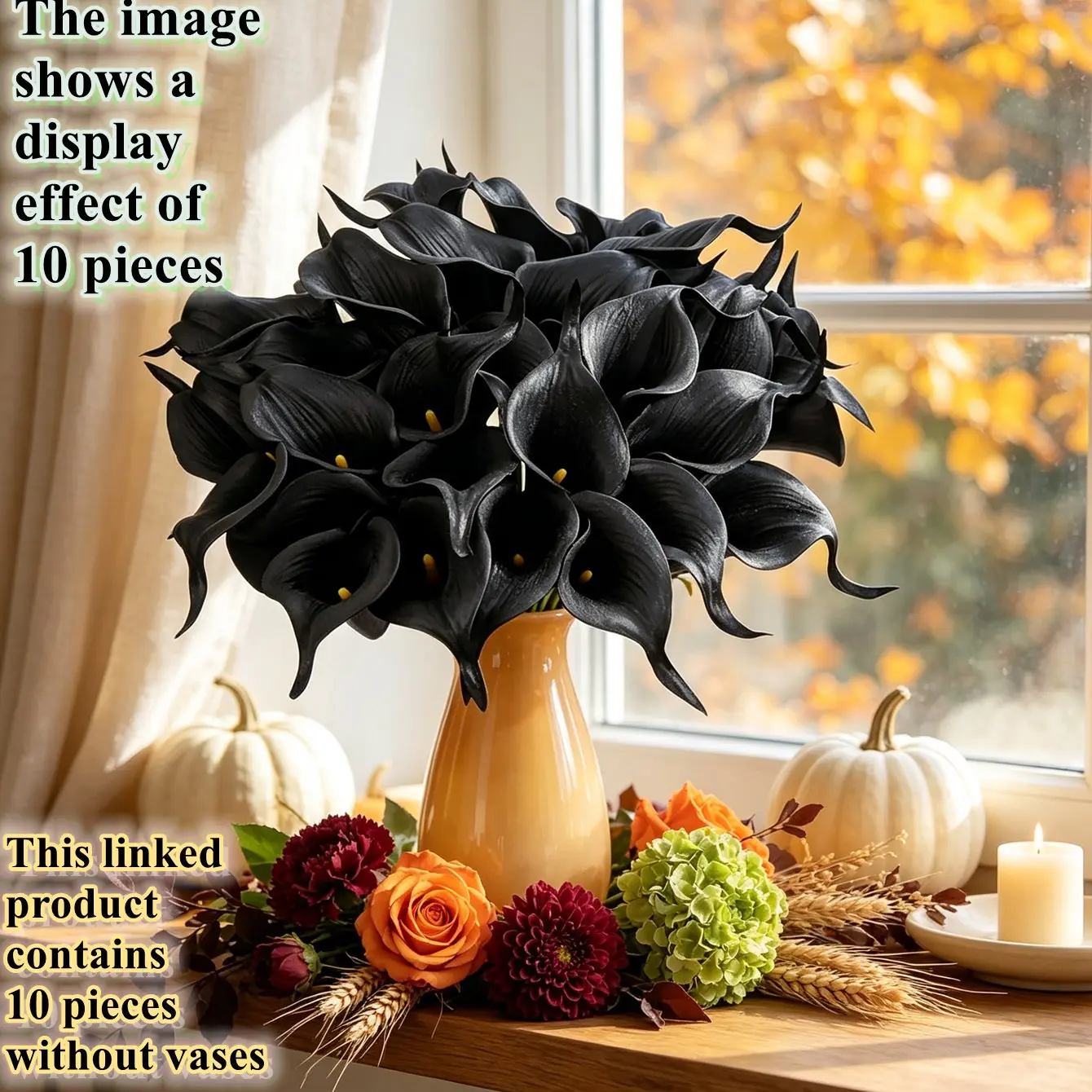 10pcs artificial flower Black Horseshoe Lotus, UV resistant and realistic, suitable for party and home, wedding, office and indoor and outdoor use, DIY in autumn and winter, anniversary, birthday, Thanksgiving, Halloween other holiday decorations