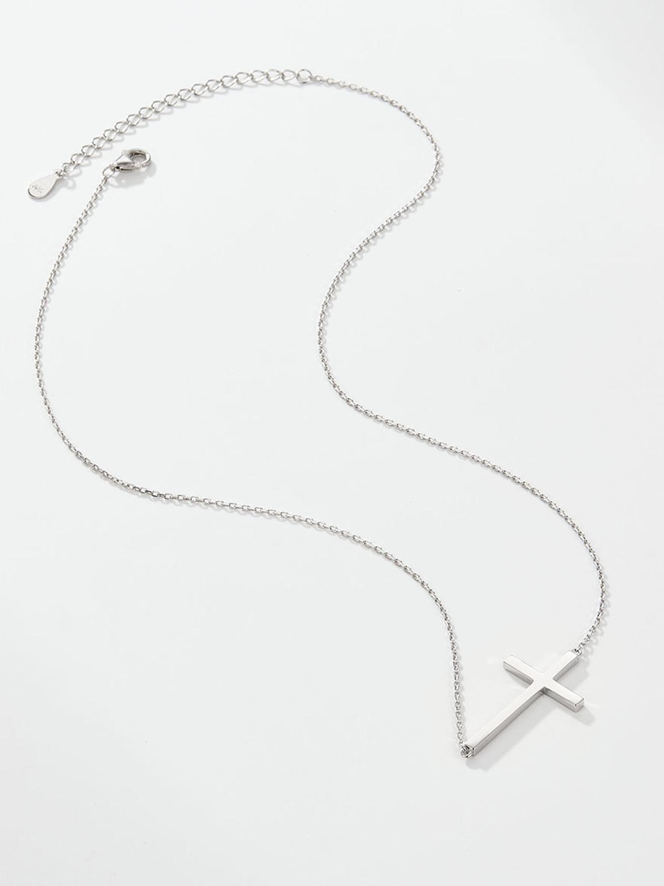 S925 Sterling Silver Simple Cross Pendant Necklace for Women, Fashion Jewelry for Party, Daily Clothing Decor, Trendy All-match & Exquisite Jewelry for Birthday Gift, Trendy Charms Necklace