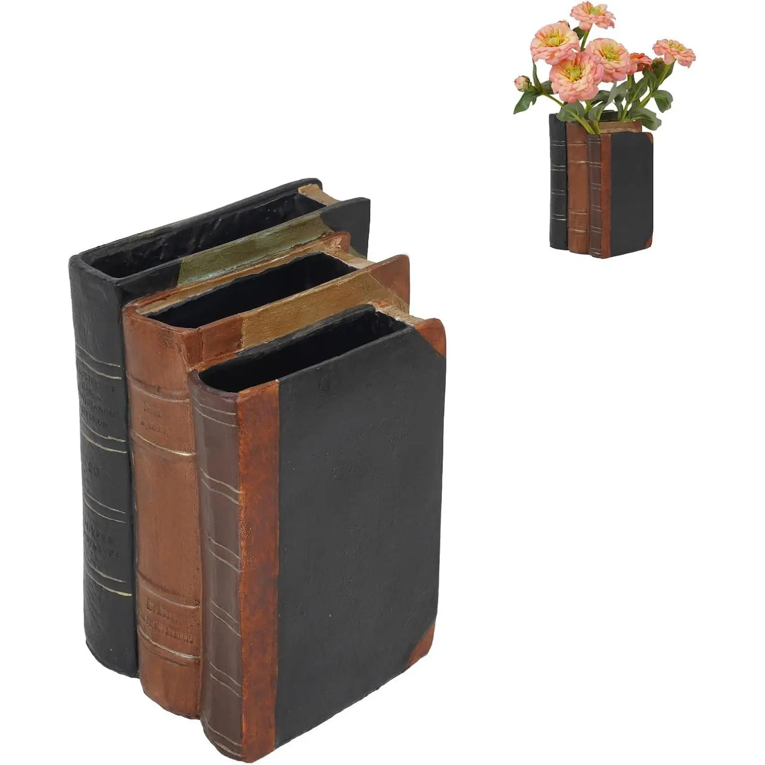 Book Shaped Vase for Flowers - Resin Decorative Vase Classical Fake Books for Bookshelf Bedroom Office Home Décor Gifts for Book Lovers 5.5 * 4.5 * 7.5 Inch