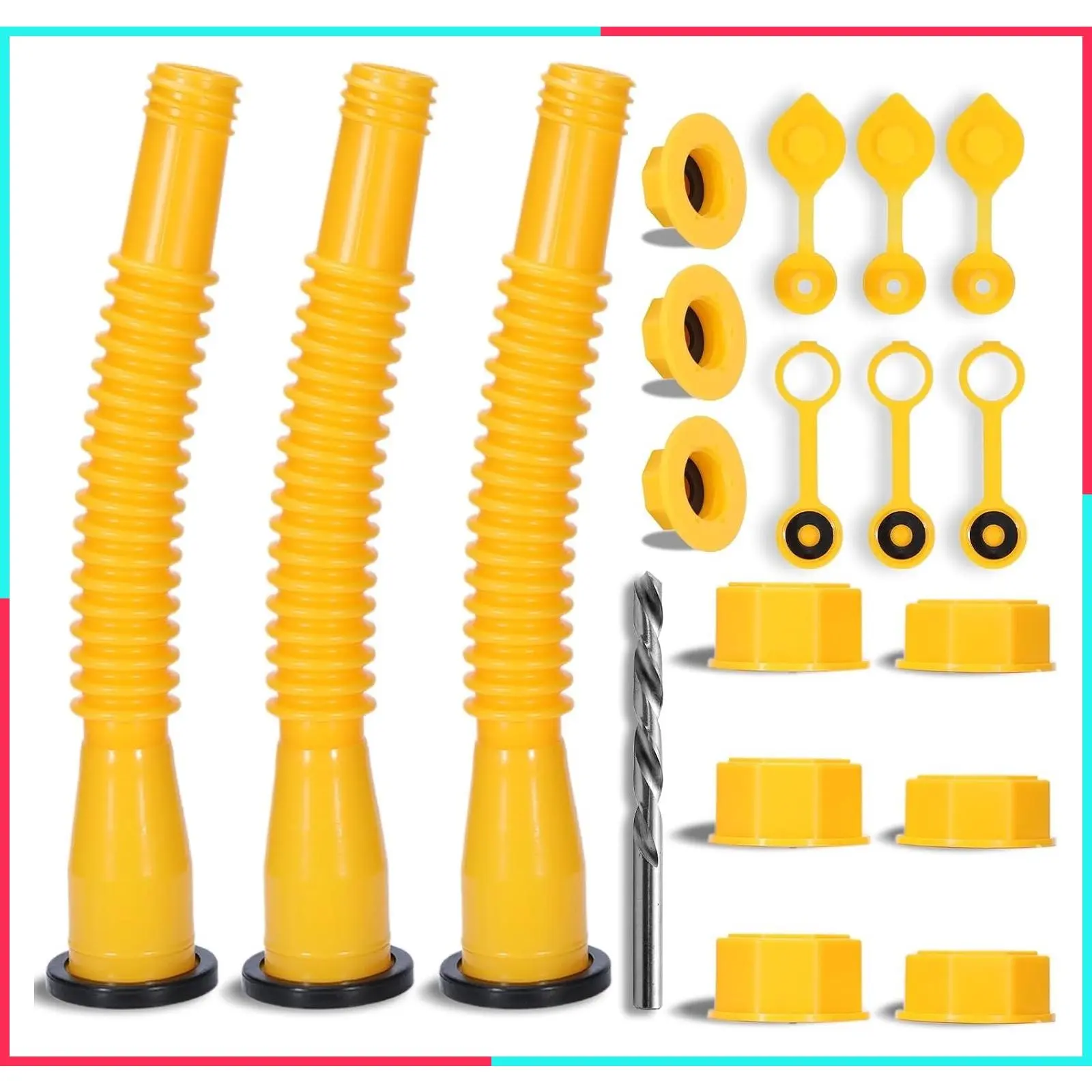 3-Pack Upgraded Gas Can Spout Replacement Kit, Leak-Proof Nozzle, 8.1" Long Easy Pour Spouts, 6 Coarse/Fine Thread Caps, 2 Vent Caps, Fits Most 1/2/5/10 Gal Plastic Gas Cans
