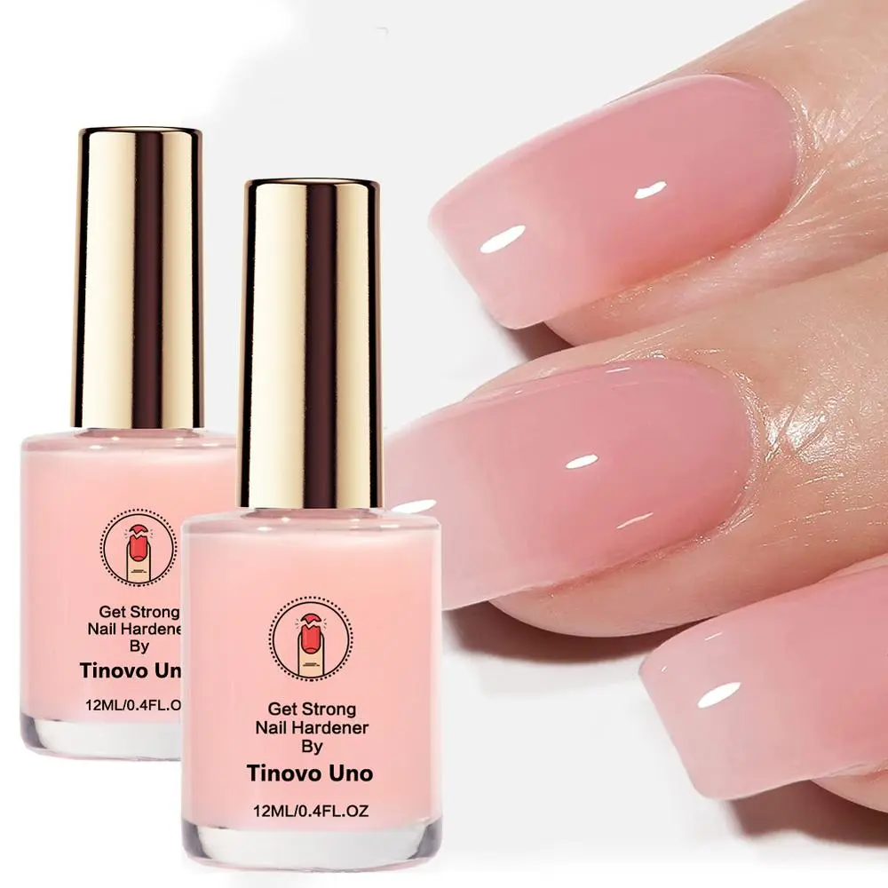 Tinovo Uno 3pcs Pink Nail Hardener 12ml,Naturally dry, no drying required, Decorative Nails, Natural Sheer Pink for Enhanced Shine and Gloss