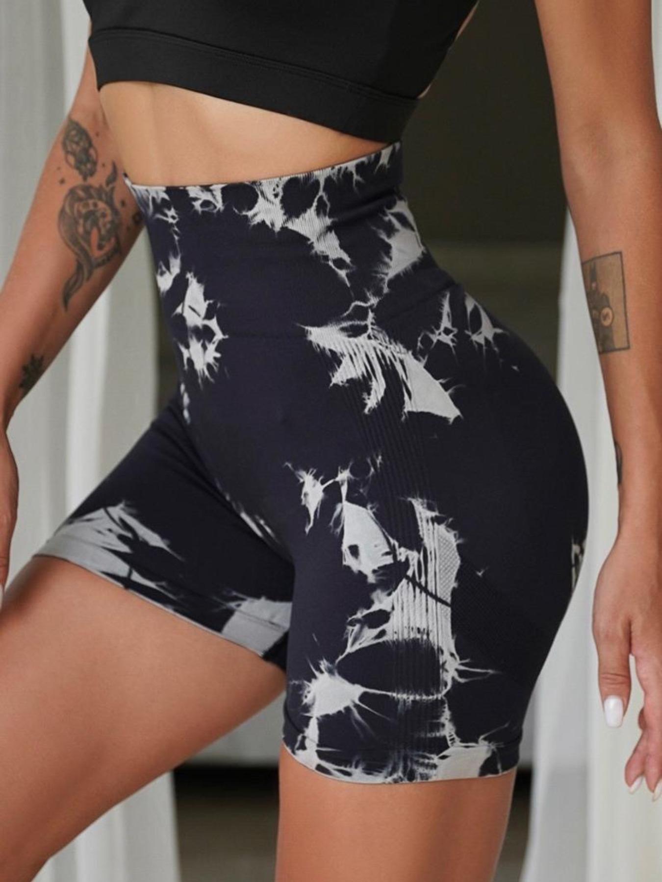 Women's High Waisted Tie Dye Yoga Shorts, Elastic High Waist Butt Lifting Sports Pants, Seamless Slim Fit for Yoga and Running, Athleisure Shorts