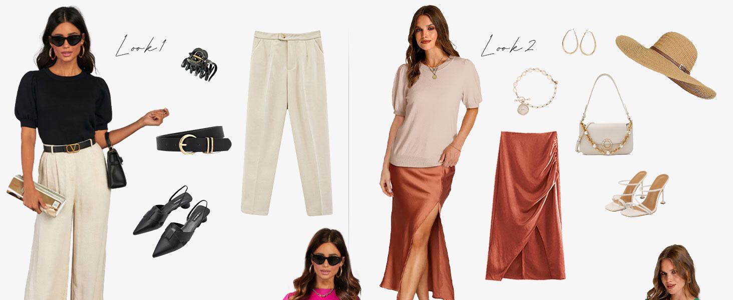 OFEEFAN Women's Puff Short Sleeve 2025 Spring Summer Sweater - Lightweight Knit Top - Business Casual Blouse, Soft & Breathable for Layering SpringStatements