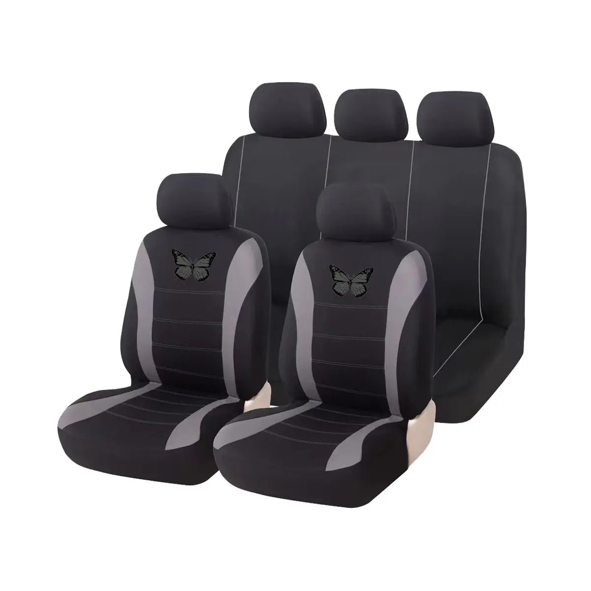 5-Seat Car Seat Covers, Butterfly Embroidery Design, Classic Style, Thin 2mm Thickness, All-Season Use, Durable & Aesthetic