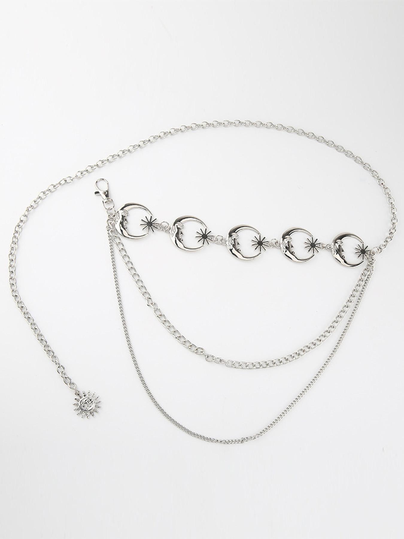 Chain Belt Gold Silver Chain Belt Chain Belts For Women Fashion Silver Belt Chain Silver Waist Chain Belt Moon Sun Chain Belt Metal Chain Belt Moon Chain Belt Layered Waist Belt