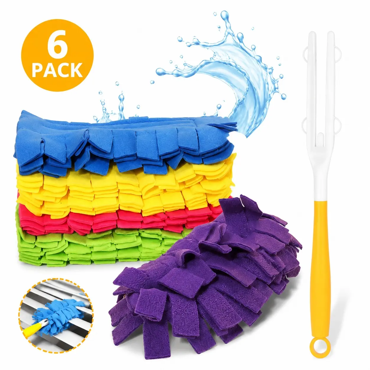 6-Piece Duster Refills, Washable Reusable Dusting Brush with a Handle, 360° Full Coverage Cleaning, Ideal for Home Kitchen Use