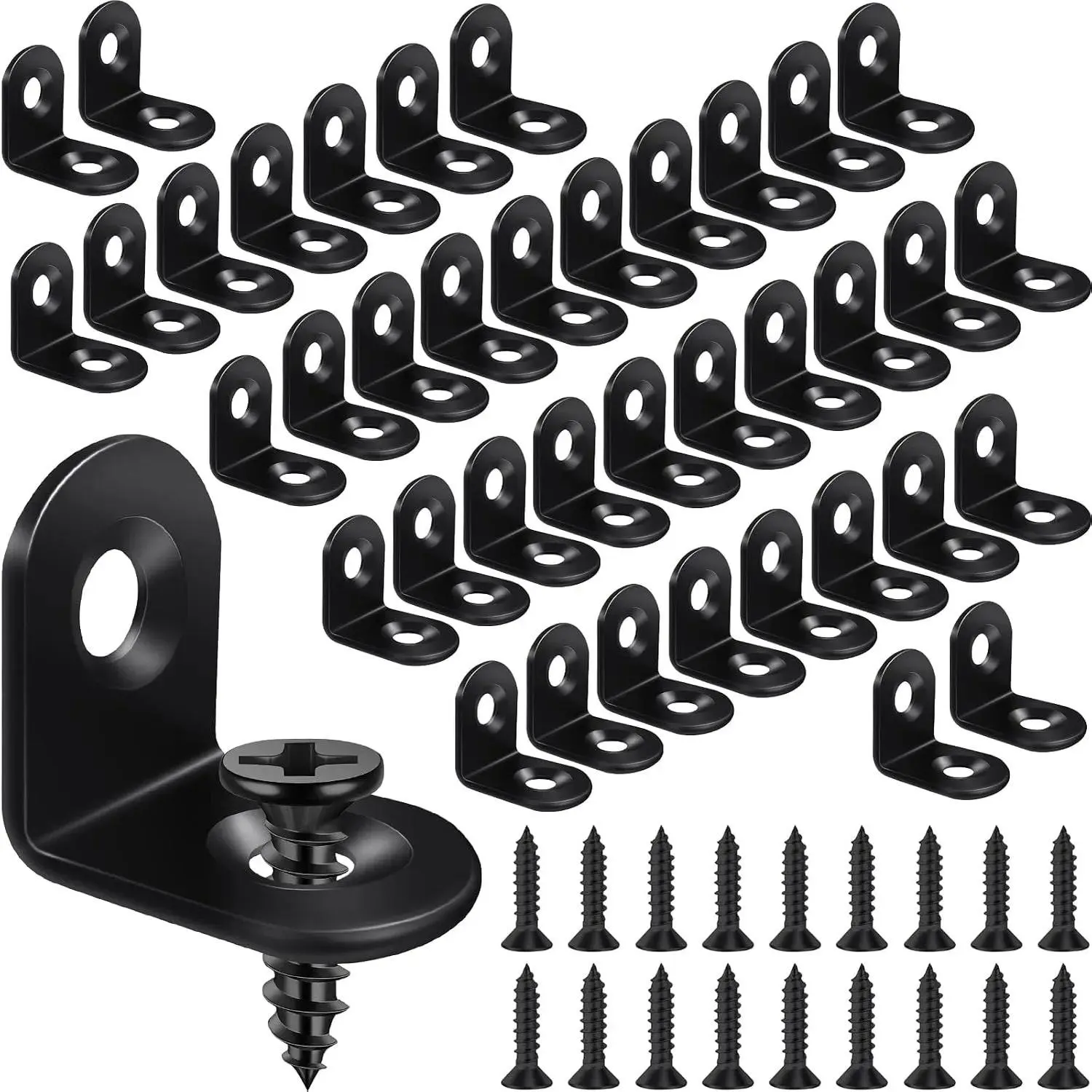 40PCS Black L Bracket Corner Brace, Stainless Steel Corner Bracket, 90 Degree Metal Right Angle Bracket, Small L Brackets for Shelves Wood Furniture Cabinet Drawer with 80PCS Screws (0.79 x 0.79 in)