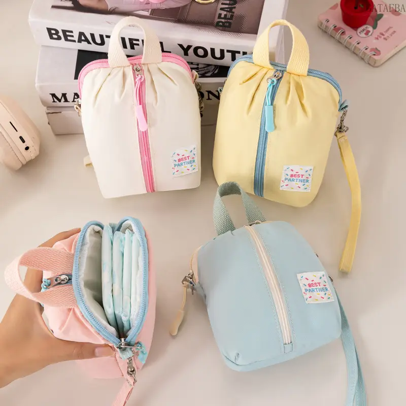 New Macaron Sanitary Pouch, Compact Portable Storage Bag for Travel Cosmetics, Student Period Organizer