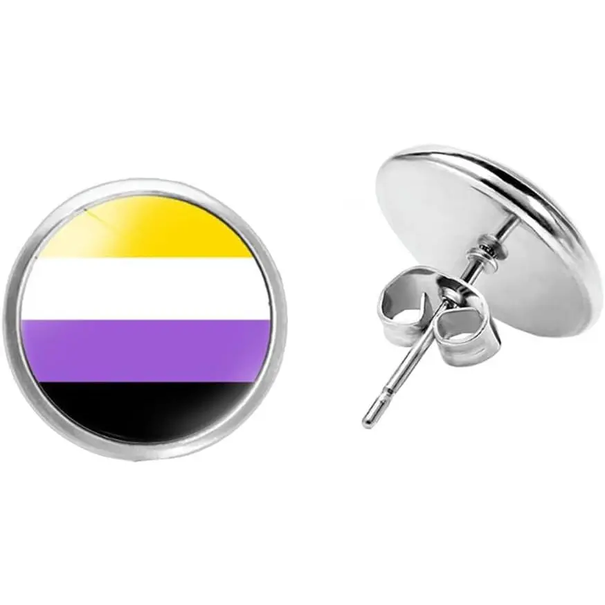 Unisex Alloy 12mm Rainbow Flag LGBT Pride Earring | Simple Round Cool Colorful Stripes, Gay  Ear Stud, Piercings, Equality Eternity Love
