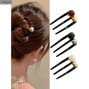 3-Pack U-Shaped Bun Hair Pins for Women – Chinese Style Beaded Hair Sticks, Elegant Durable Hair Bun Holders, Strong Grip Updo Hair Accessories, Vintage Fashion Hair Clips for Daily Wear, Office Commuting & Party Hairstyles