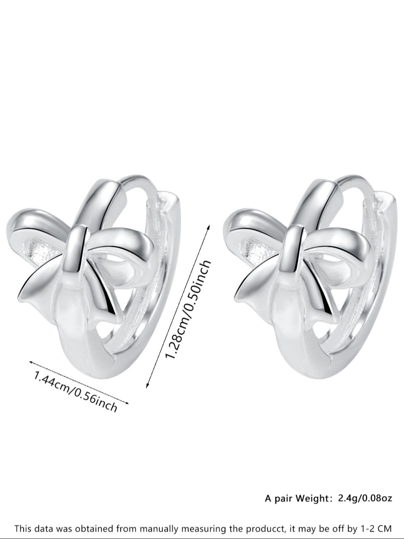 S925 Sterling Silver Cute Bowknot Design Hoop Earrings, Fashionable Earrings for Women & Girls, Trendy All-match & Exquisite Jewelry for Birthday Gift