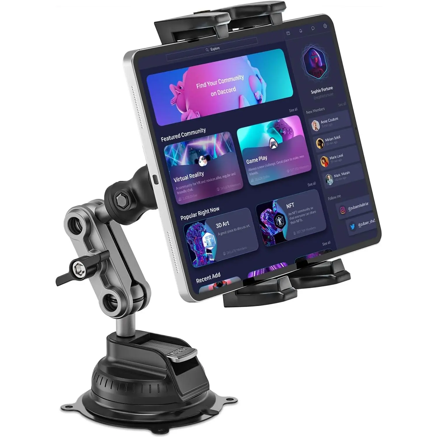 Tablet Mount,  Tablet Holder Heavy Duty Super Suction Cup/Adhesive Base iPad Stand for  Windshield Wall  Desk, 360° Metal Bracket for 4.7-12.9" iPad Pro/Air/Mini/Galaxy