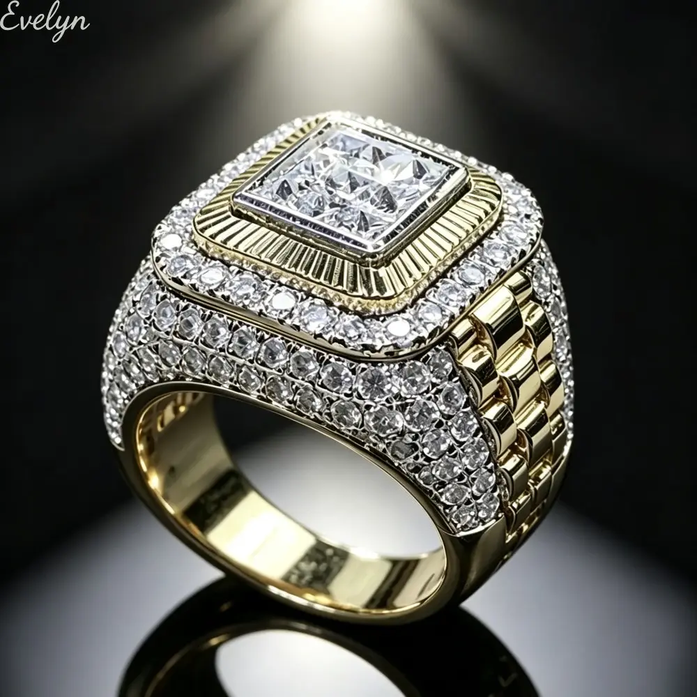 Men's Iced Out Diamond Ring - Viral European Trendy Brand Bold Shiny Statement Hip Hop Jewelry Band, Accessory for Street Dance, Club Outfits, Rings, Diamonds Ring, Exquisite Trendy Ring