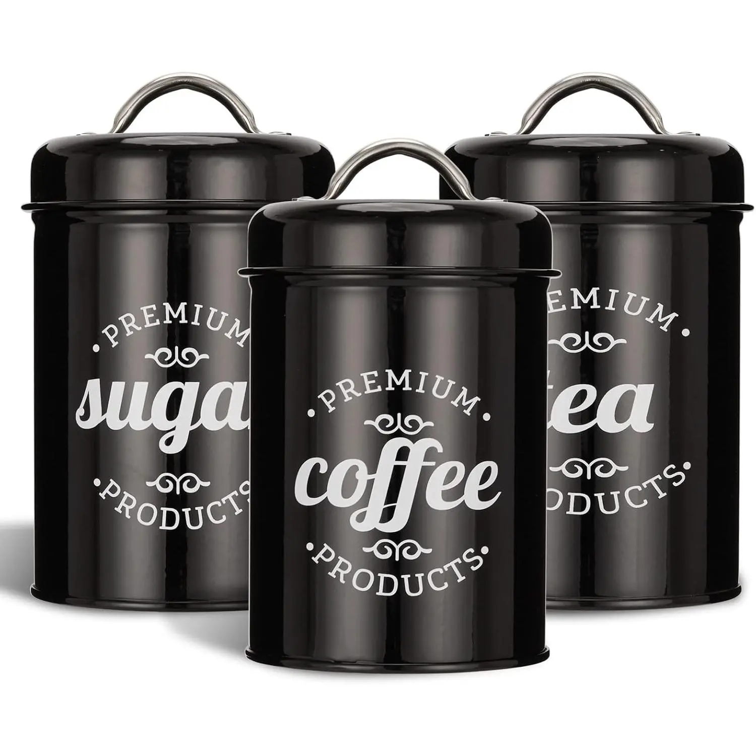 3 count  Jars Canisters Sets, Airtight Coffee Container,  Organizer, And Sugar Canister, Rustic  Decor for Kitchen Countertop (Black)