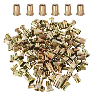 1/4"-20 Rivet Nut Rivnut RIV Nuts -  100 count 1/4 20 UNC Rivet Nuts Kit, Carbon Steel Flat  Hardware Nuts Threaded Inserts for Metal