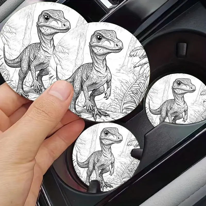 Pack of 2 Dinosaur Pattern Silicone Car Cup Coasters - Heatproof, Waterproof, Non-Slip Drink Mats for Car/Table Cup Holder Pads, Multi-Purpose Auto Interior & Table Decor Accessories for Mugs