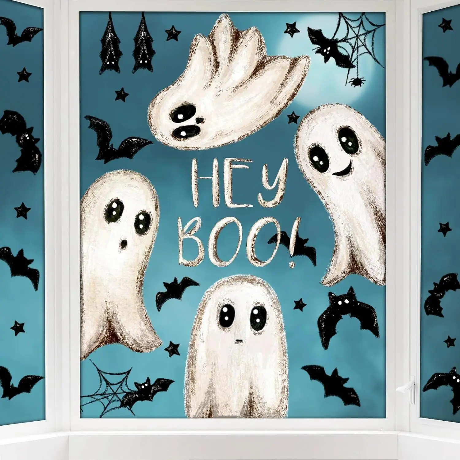 Trending Double Sided Halloween Ghost Bat Window Stickers, 6 Pack Large Removable Halloween Window Clings, Waterproof Static Glass Decals, Cute Spooky Holiday Decor Accessory For Home Classroom Office Halloween Front Door Window Display