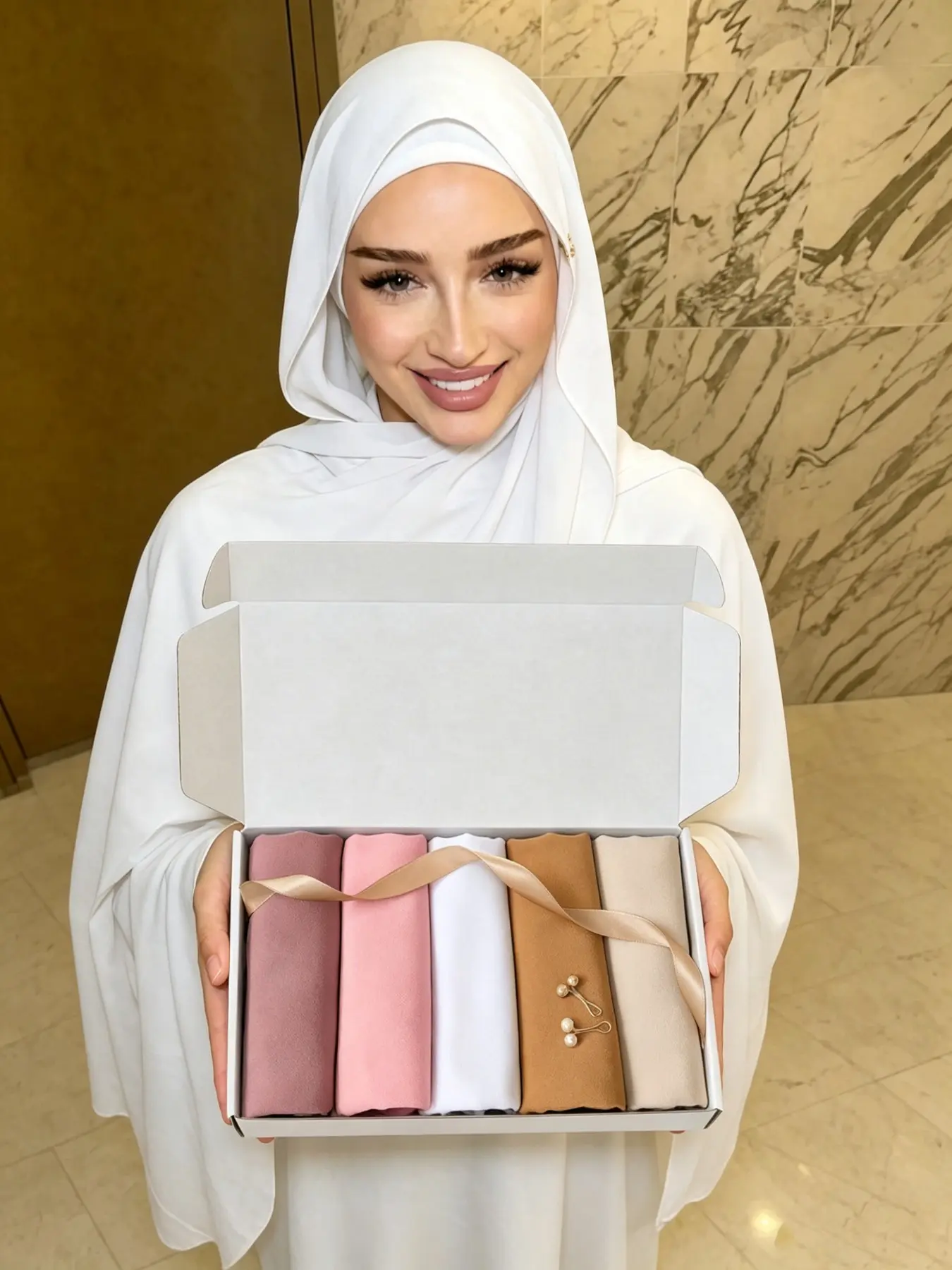 Women's Chiffon Plain Headscarf Set, 5pcs Hijabs + 2pcs Hair Clips, Modesty Hijab, Muslim Turbans, Casual Daily Scarf, Gift Box, All Seasons