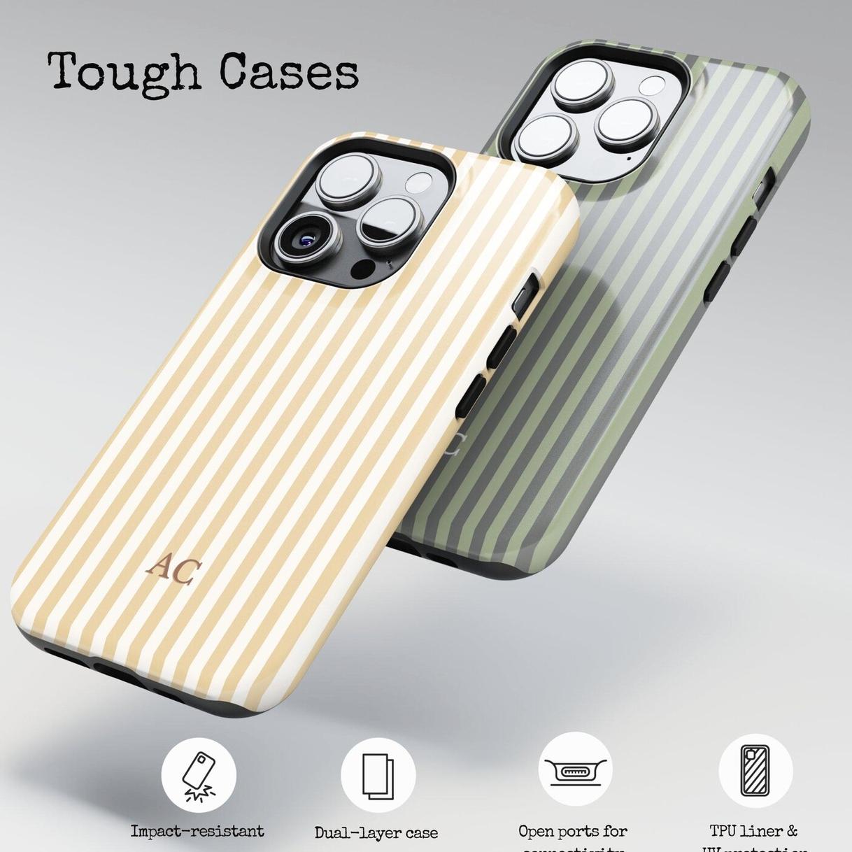 Personalized Monogram Phone Case Initial Phone Case Name Striped Summer Style Phone Case, Retro Christmas Movie Phone Case for iPhone 17 16 15 14 13 12 11 Pro Max X XS