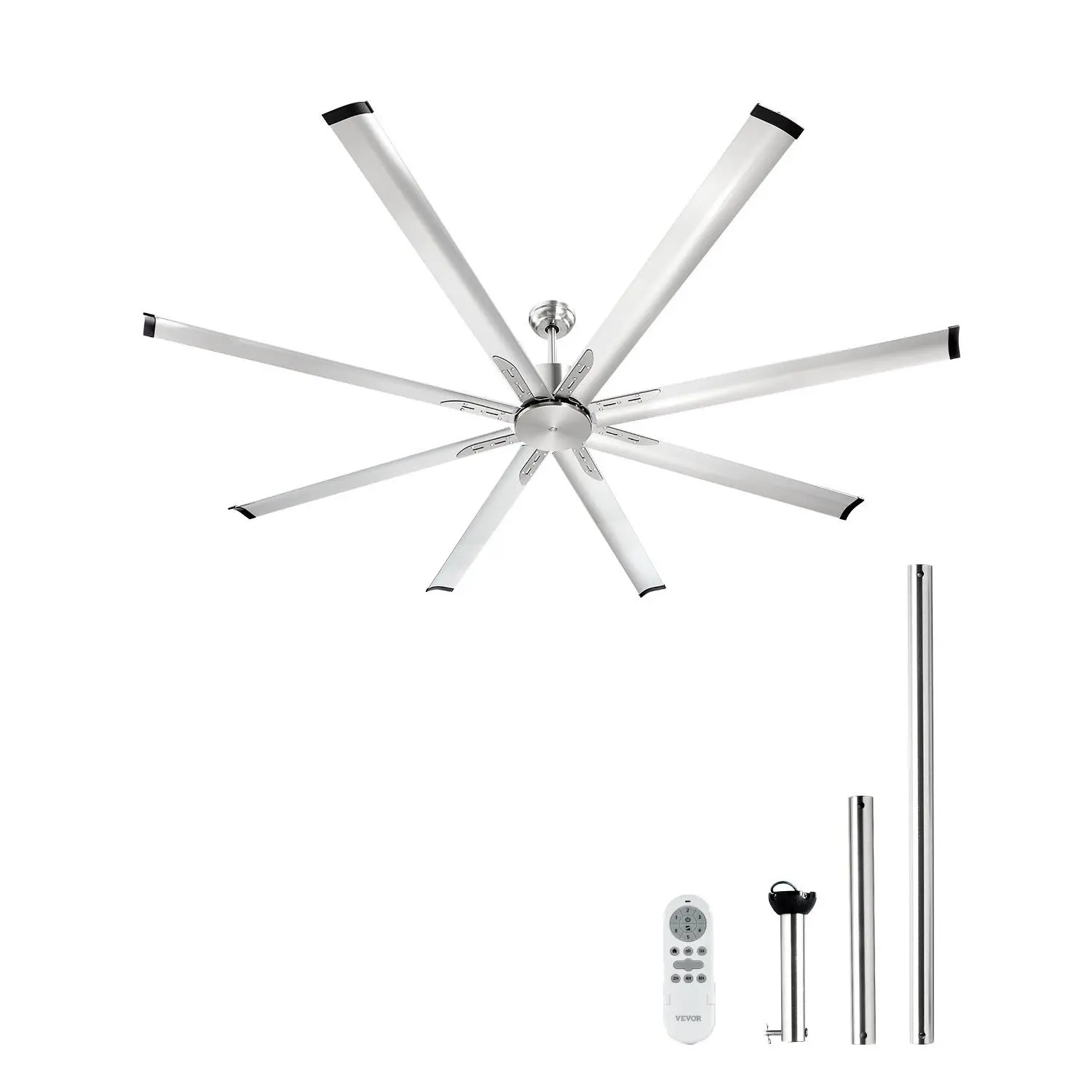 【Summerfinds】VEVOR 84 In Ceiling Fan without Light, 6-Speed Remote Control, Aluminum 8-Blade, Reversible DC Motor, Modern Low Profile Flush Mount Fan for Bedroom, Living Room, Patio, Indoor/Outdoor, Brushed Nicke