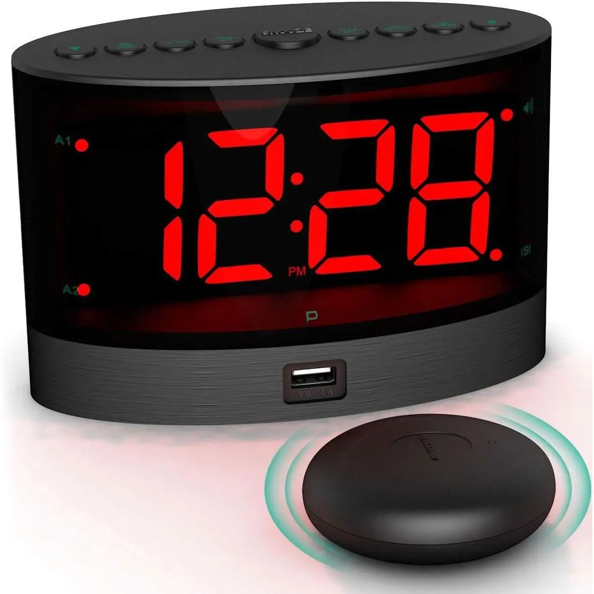 Extra Loud  Clock for Heavy Sleepers,  Bed Shaker, Vibrating  , Deaf and Hearing-impaired, Adjustable Volume/Dimmer/Wake up Mode, USB Charger Port