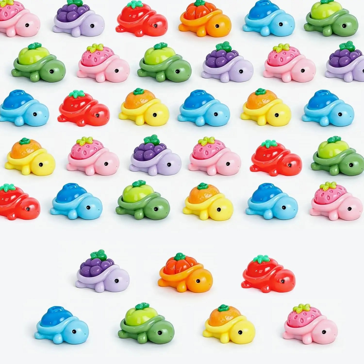 50Pcs Mini Animals Figures to Hide Small Resin Turtles Figurines Tiny Miniature Plastic Sea Animals Fruit Vegetable Turtle Combinations Novel Designs (Small 7 Style Turtles-2)