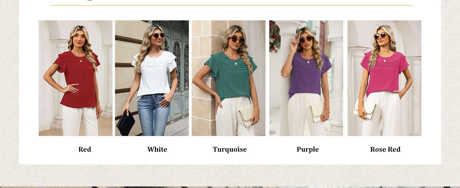 Women's Dressy Casual Blouses Summer Ruffle Short Sleeve Tops Crew Neck Pleated Front Shirts 2026 Light Soft Textured Fabric Multiple Colors Round Neck tops #Springfresh Women's Dressy Casual Blouses Summer Ruffle Short Sleeve Tops Crew Neck Pleated Front Shirts 2026 Light Soft Textured Fabric Multiple Colors Round Neck tops #Springfresh