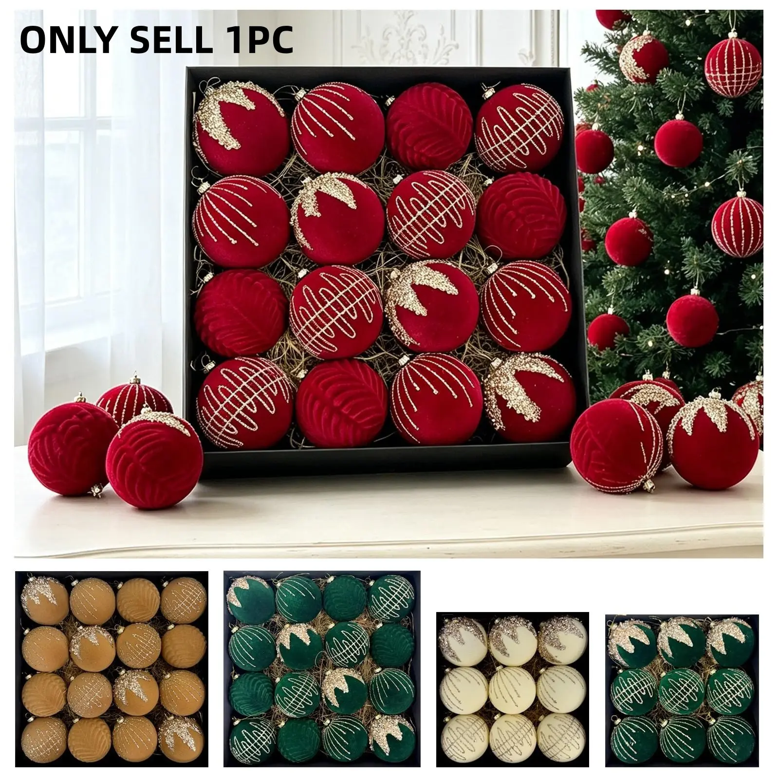 16-Pack Christmas Balls, 3.15-Inch Multi-Color, Wine Flocked, Hanging Flashing Plastic Ornaments, Holiday Tree Decorations