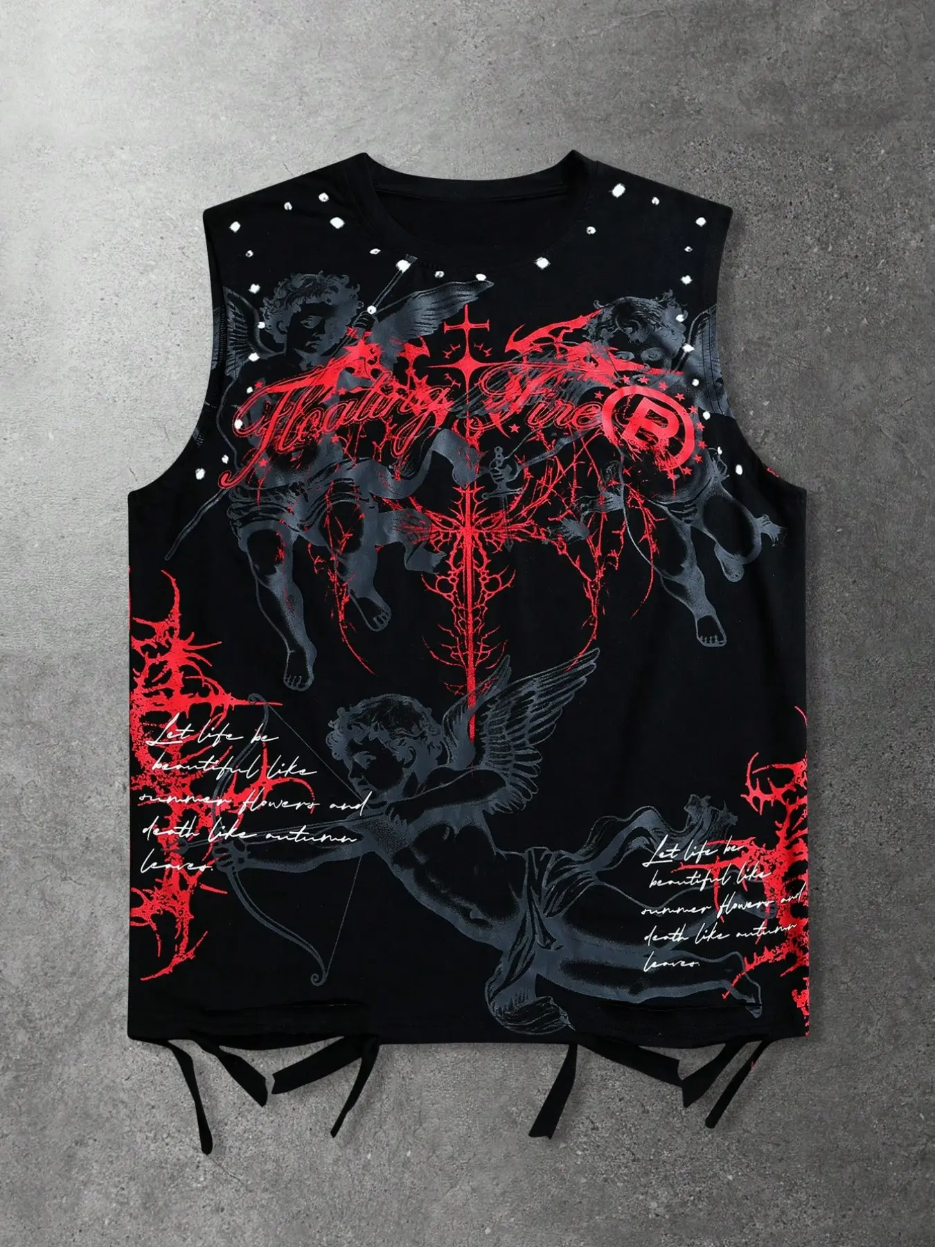 Men's Sleeveless Tank Top Cyber Y2K Grunge Angel Printed Crew Neck Distressed Summer Festival Casual Outfit Top