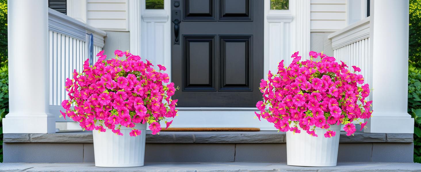 10 Bundles Artificial Fake Flowers Plants for Outdoors, Faux Petunias Silk Flower UV Resistant No Fade for Front Porch Patio Home Garden Blcony Yard Outdoor Spring Summer Decor