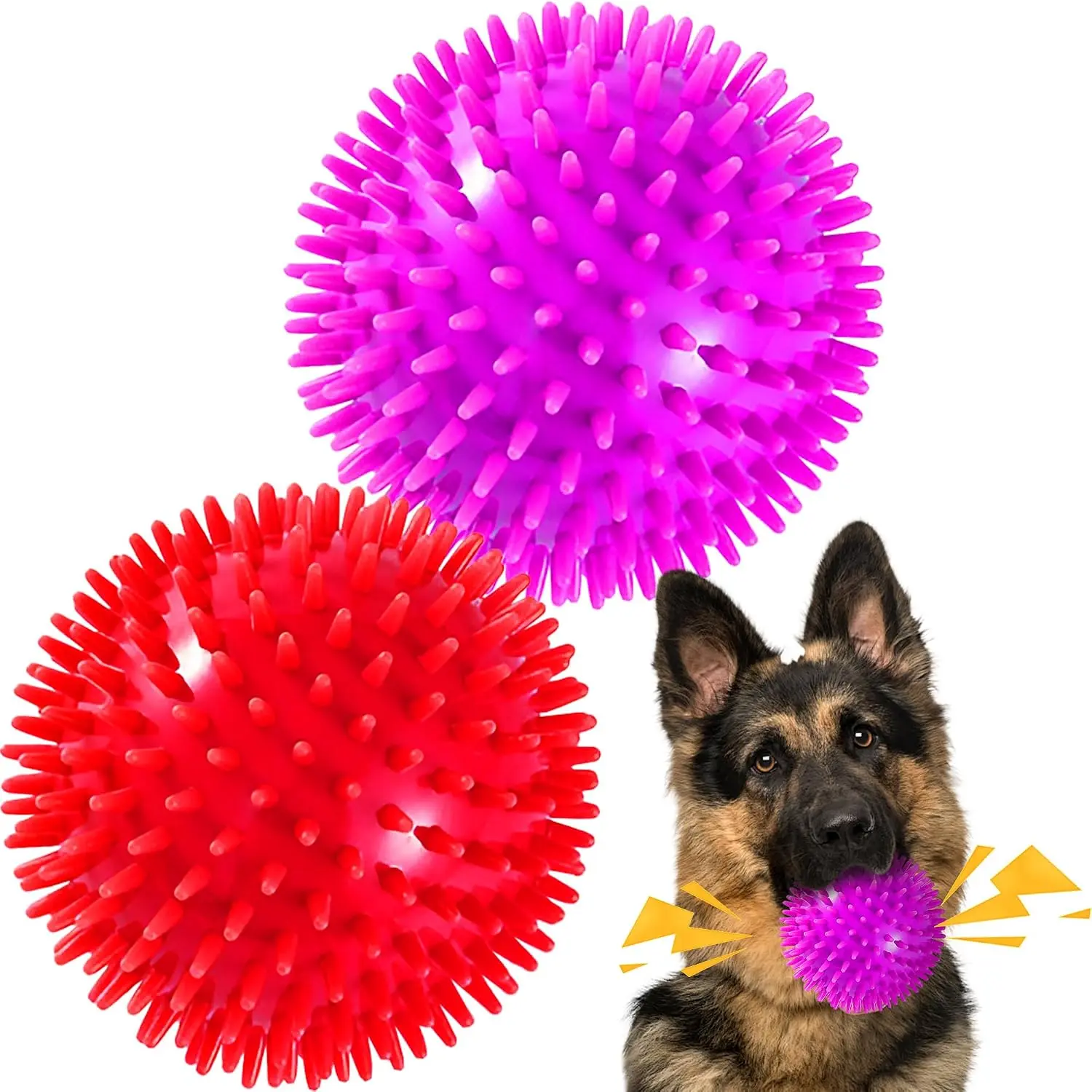 2 Pack 4.5” Squeaky  Balls for Large and Medium Dogs, Spiky   Balls for Aggressive Chewers