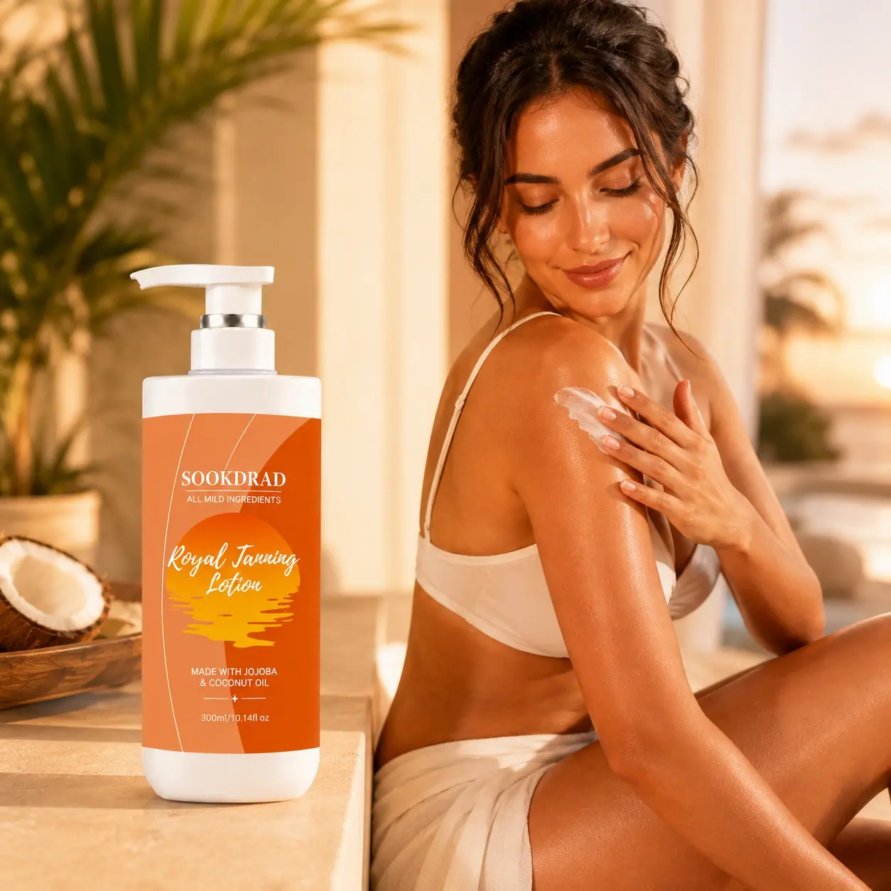 Royal Tanning Lotion, with jojoba oil, coconut oil, mild ingredients, tanning care, nourishing, all skin types, body use, 300ml/10.14fl oz