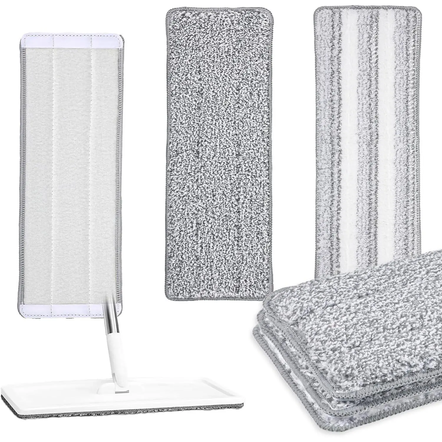 3 Pack Flat Mop  Pad, 13" X 4.7" Microfiber  Mop Pads Washable Mopping Pads Cleaning Mops Heads Cloth  for Hardwood Floor Cleaning Wet Dry Use (White,Grey)