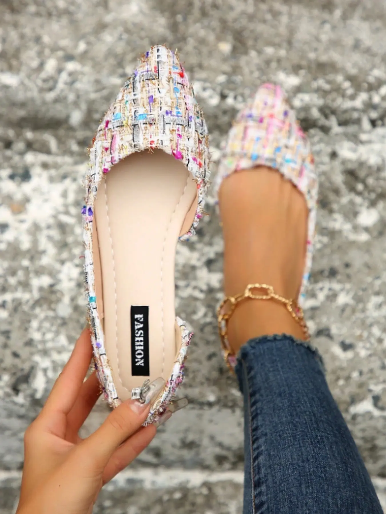 Women's Fashionable Glitter Decorated Flat Shoes, Fashionable Flats, Elegant Casual Shoes, Casual Comfortable Pointed Toe Slip on Shoes for Daily Wear, Lightweight Breathable Shoes for All Seasons, Girl