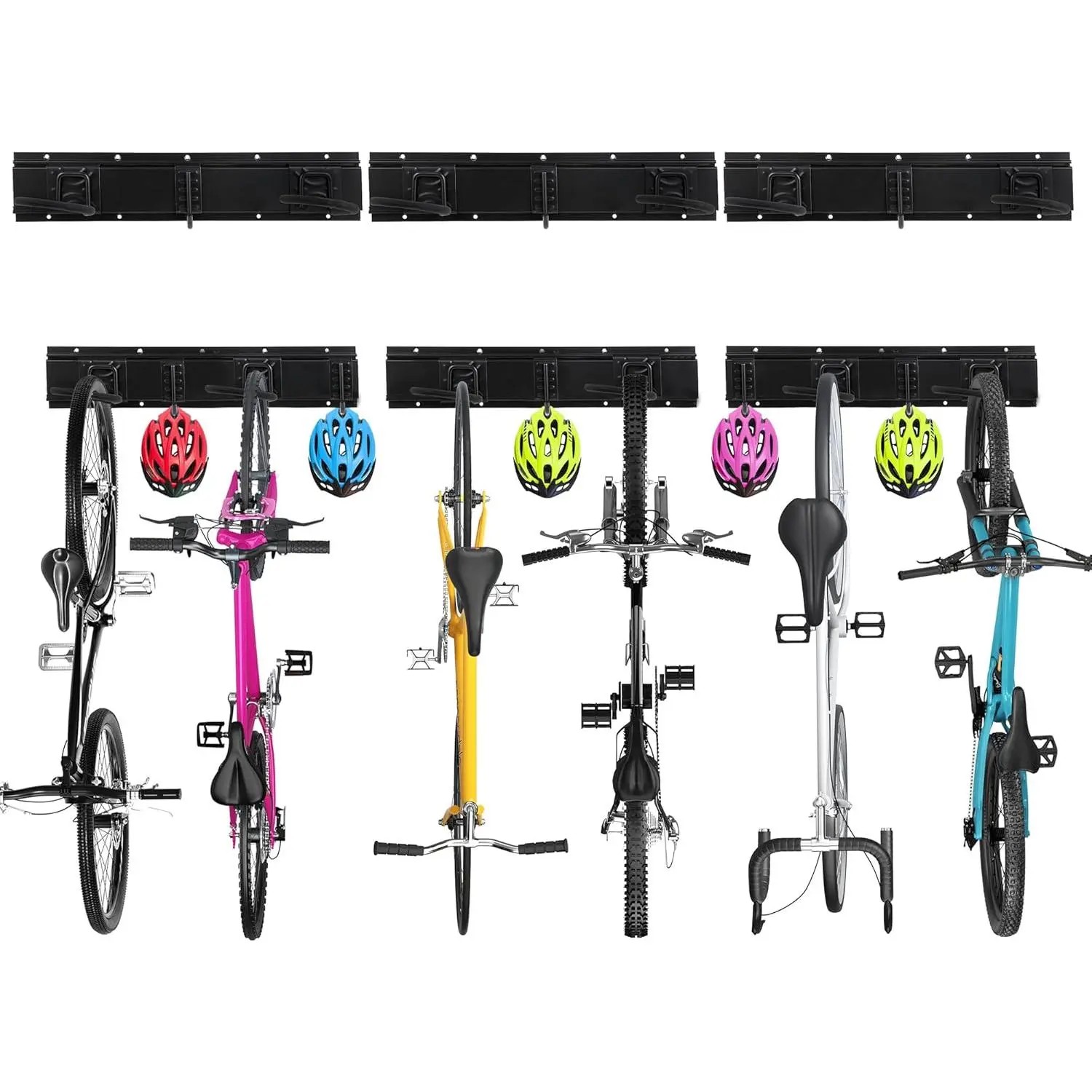 Bike Storage Rack,Bike Wall Rack, 6 Bike Rack Wall Mount bicycle rack for garage Garage Organize,Vertical Bike Rack-5 Helmets Hook