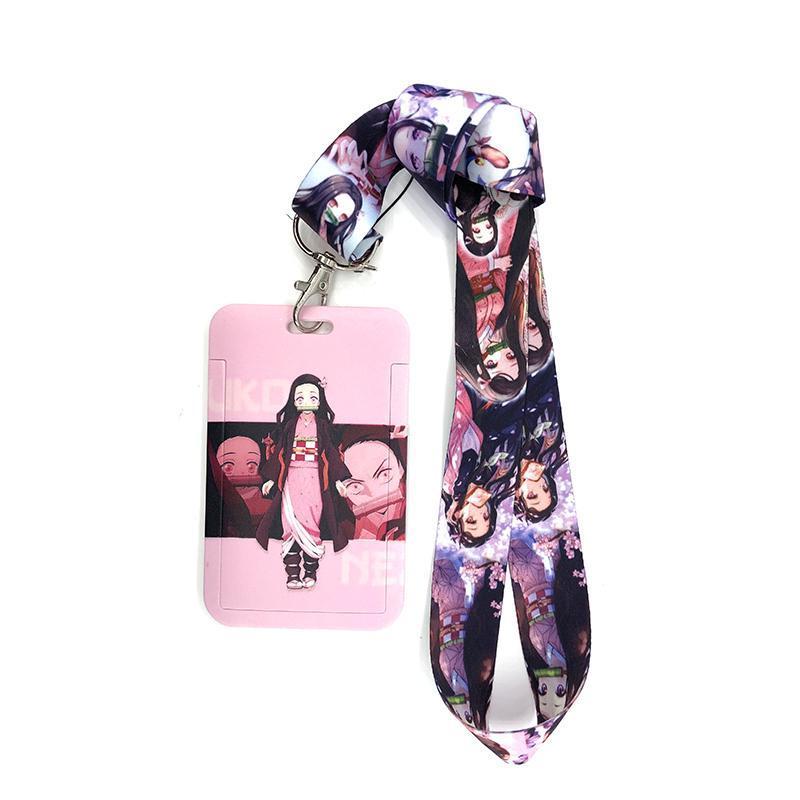 Anime Demon Slayer Print Keychain Ribbon Lanyards for Keys ID Card Phone Straps Hanging Rope Lariat Students Badge Pass Holder