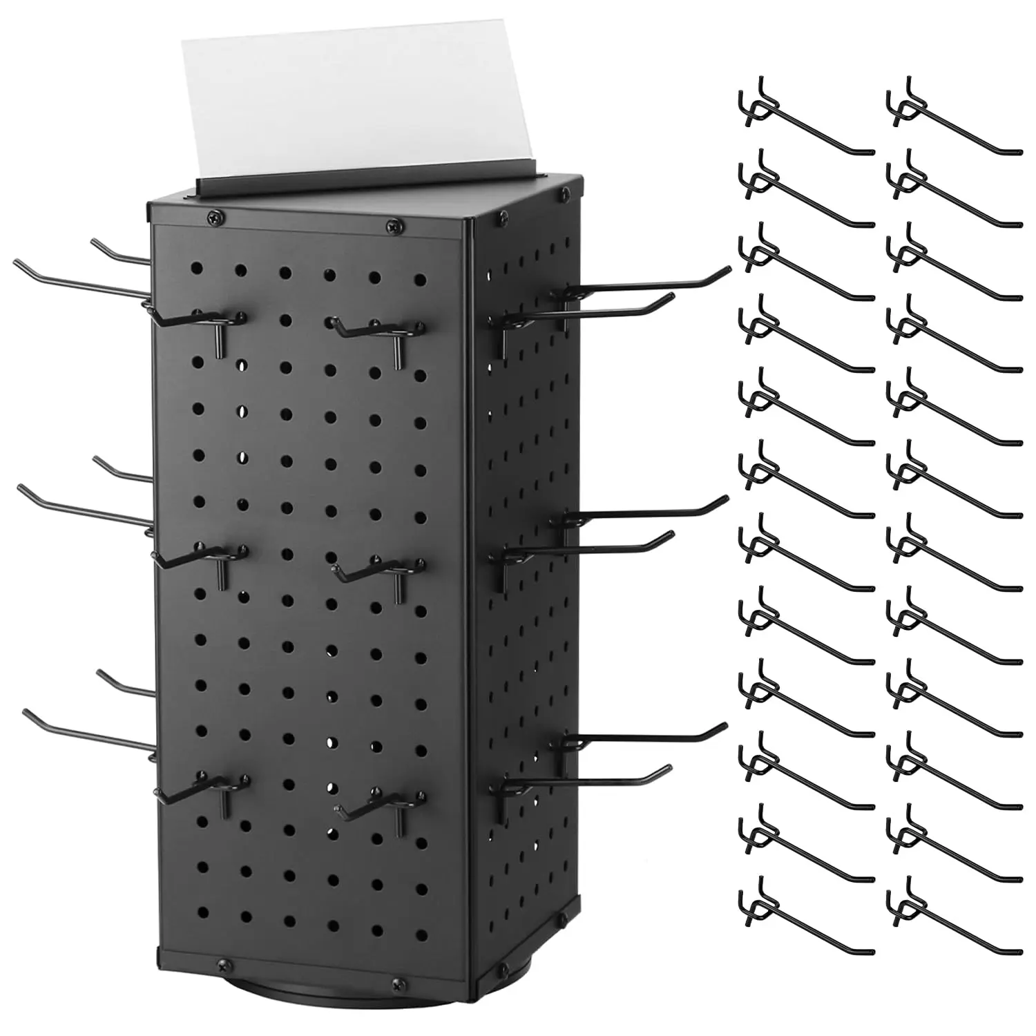 Rotating Metal Pegboard Display Stand – 4-Sided Spinner with 24 Hooks for , Craft & Retail Use