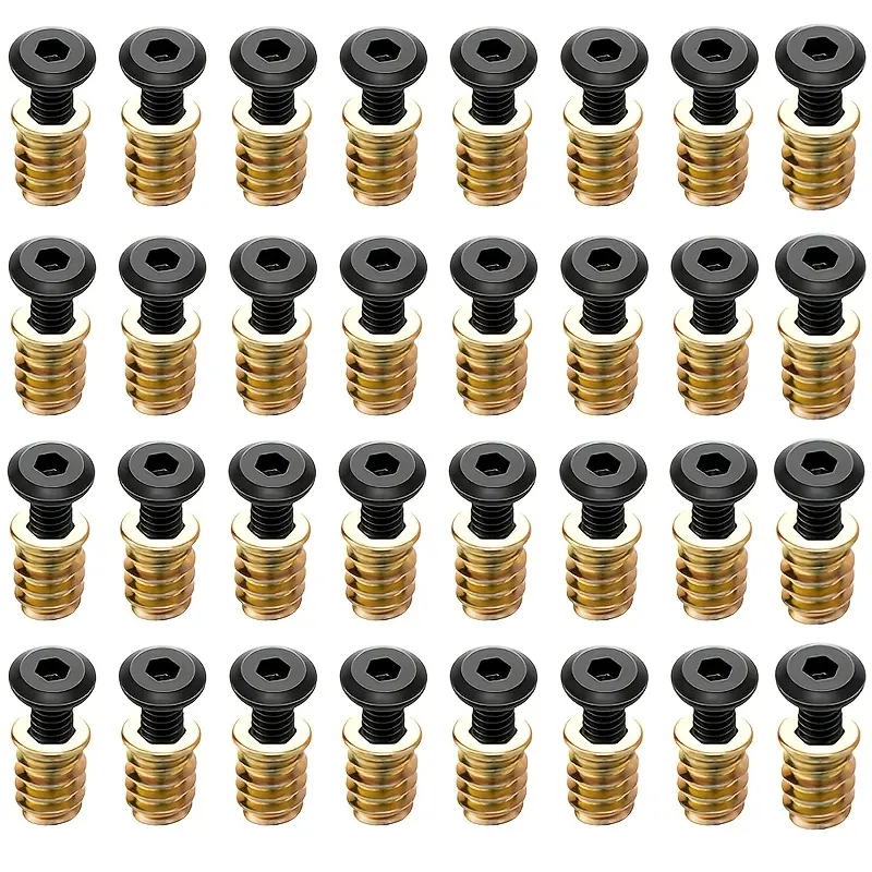 64-piece furniture screw fastener set – M6 hex socket drive woodworking fasteners, polished zinc‑plated alloy surface, wooden plugs, furniture screws, hex socket drive, black internal hex bolts