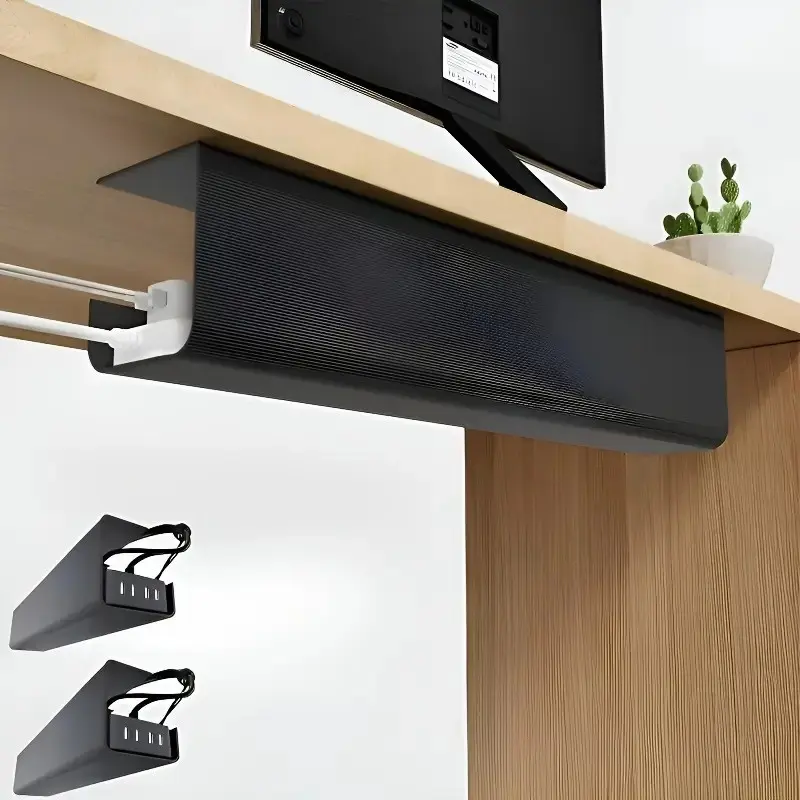 Under Desk Cable Management Tray, Self-Adhesive No-Drill Cord Organizer Hider, Cable Organizers for Cords, Easy Installation, Organize Cables Effortlessly, Desk Wire Management