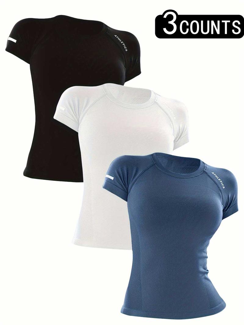 Women's Letter Print Raglan Sleeve Sports Tee, Breathable Quick Drying Round Neck Short Sleeve T-Shirt for Yoga Gym Workout Running, Ladies Sportswear for All Seasons