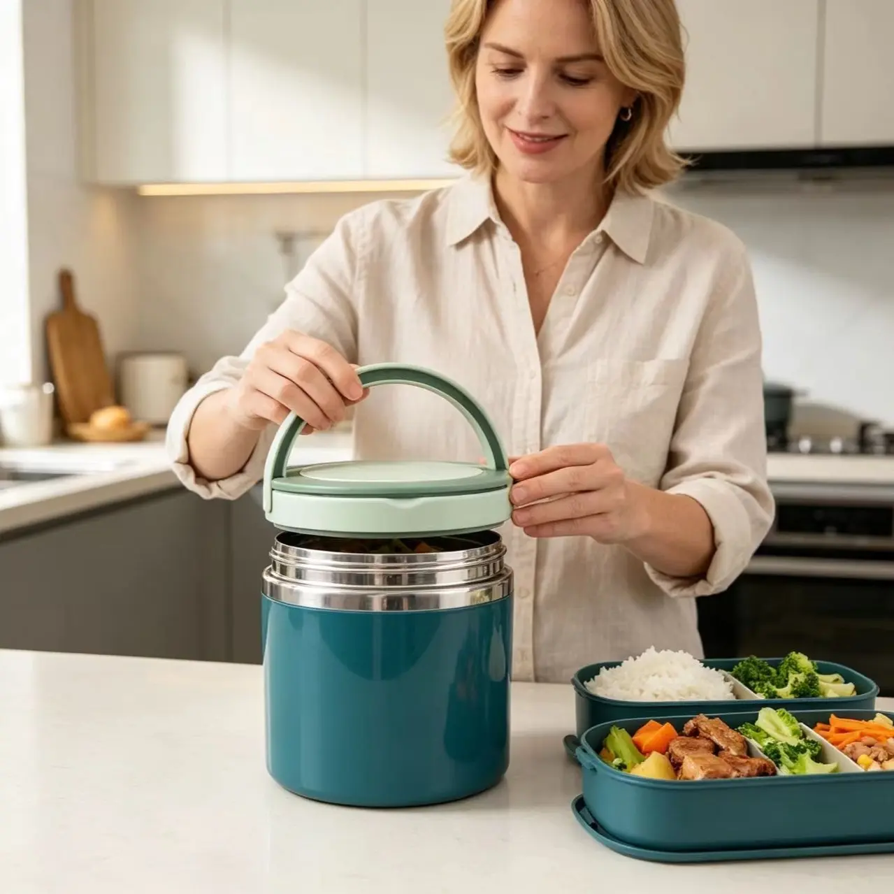 304 Stainless Steel Portable Soup Cup, Leak-Proof with Handle, Mini Breakfast Rice Bowl, Lunch Box for Office Workers, Meal Container