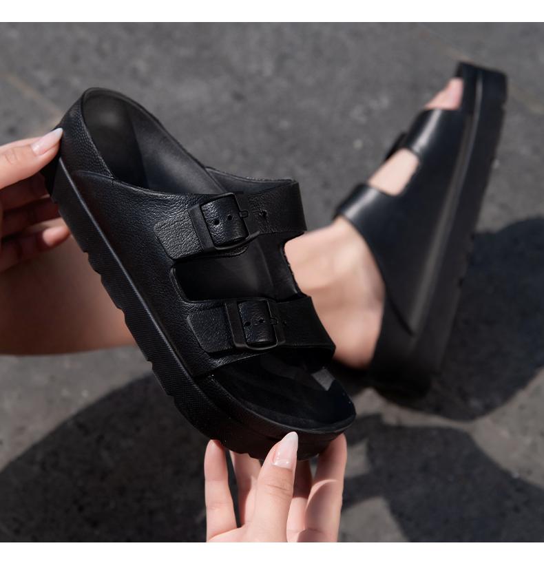 Women's Double Buckle EVA Slides, Cloud Cushion Footbed Summer Sandals, Waterproof Non Slip Casual Slippers for Indoor Outdoor, Beach, Pool, Shower, Comfy Platform Sandals for Girls, Trendy  Aesthetic Footwear