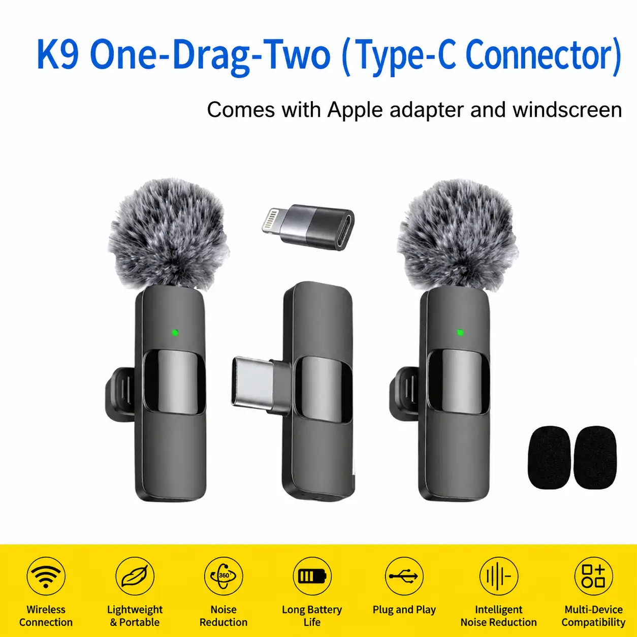 Plug & Play Lapel Microphone One-to-Two Outdoor Phone Recording Mic