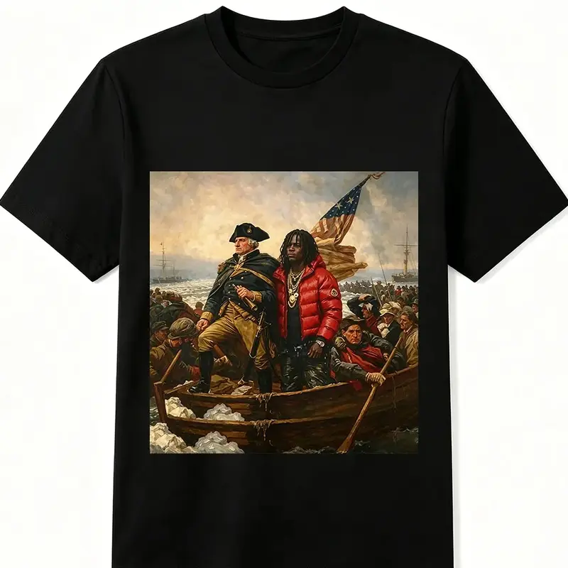 Funny George Washington Hip Hop Parody Graphic Tee for Men Women Black Cotton T-shirt Summer Casual Meme Top Menswear Crewneck
