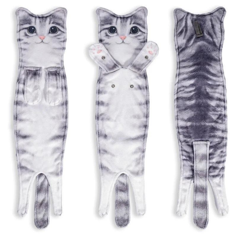 Funny Cat Hand Towels Kitchen Bathroom Hand Towel Quick Dry Soft Absorbent Microfiber Cat Shape Wipe Hands Towel For Cat Lovers